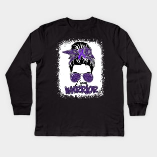 Purple Lupus Awareness Leopard Messy Bun Lupus Warrior Kids Long Sleeve T-Shirt